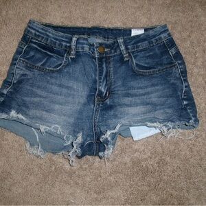 - SHEIN Blue Jean Shorts with Frayed Hem and Distressed Details